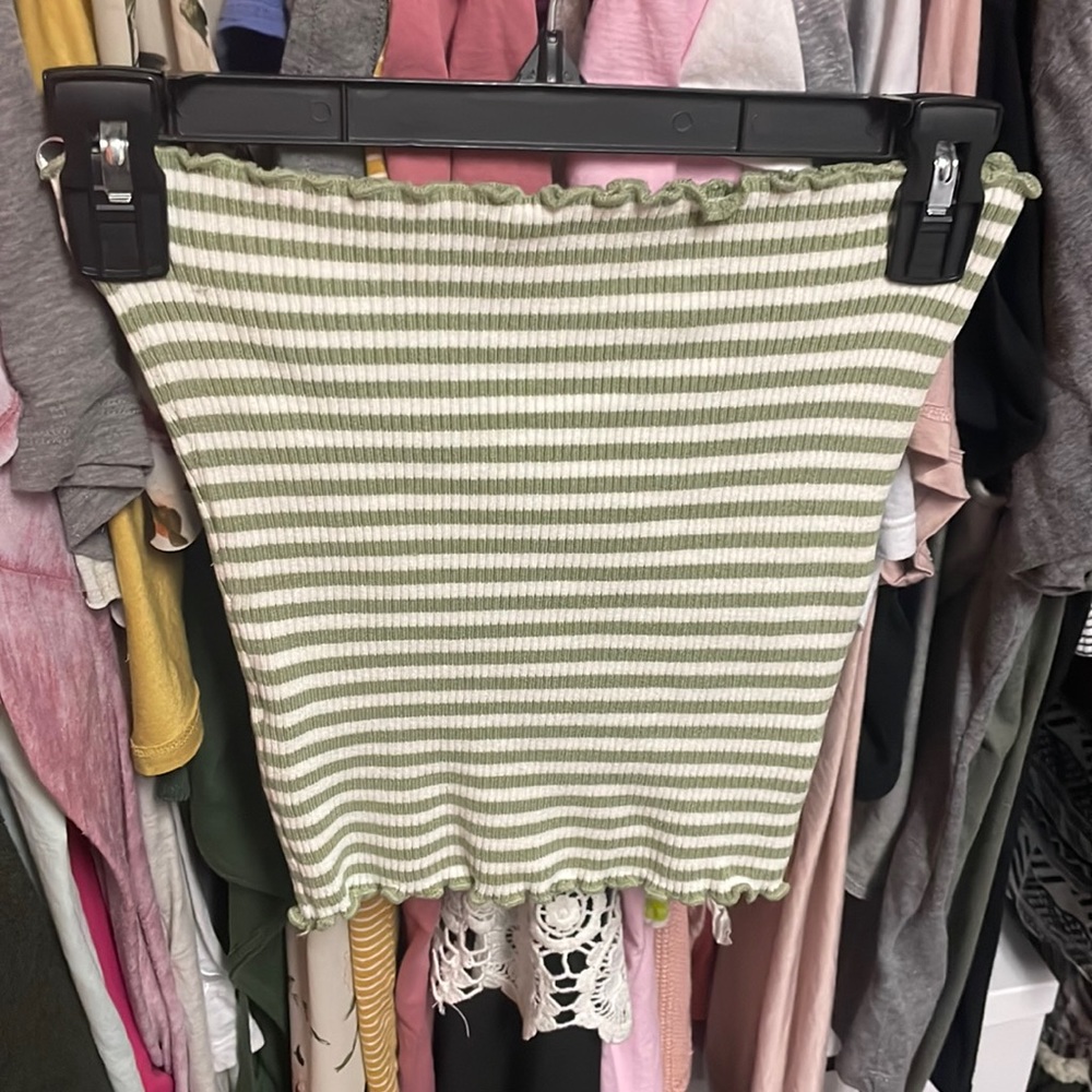 Green and White Striped Tube top